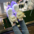 Cute Fur Accessories Children LED Light Up Shoes High Top USB Rechargeable Flashing Sneakers For Child Girls White Kids Shoes